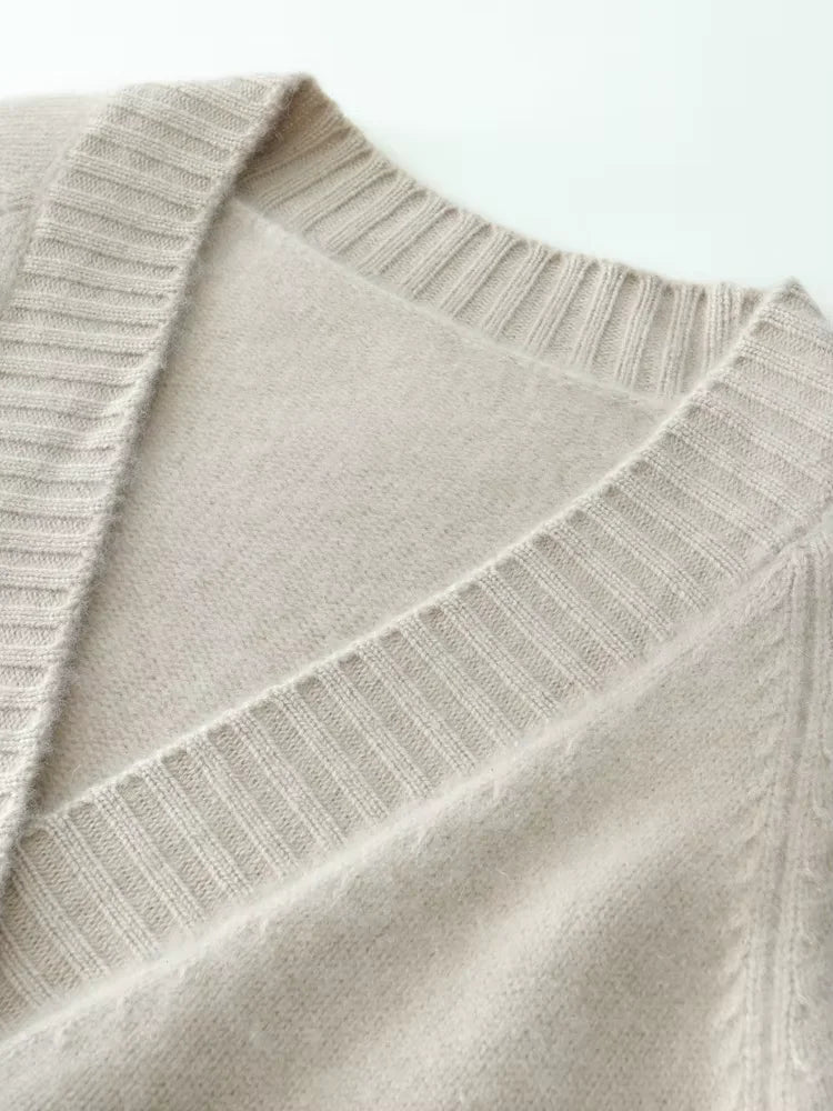 LanlyCashmere Women’s Chunky Cashmere Cardigan – Deep V Neck Button Knit Sweater