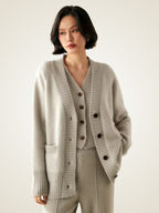 LanlyCashmere Women’s Chunky Cashmere Cardigan – Deep V Neck Button Knit Sweater
