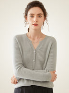 LanlyCashmere Women’s Ribbed Cashmere Cardigan – Slim Fit Button Knit Sweater