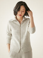 LanlyCashmere Wool Cashmere Zip Sweater – Thick Stand Collar Knit Cardigan