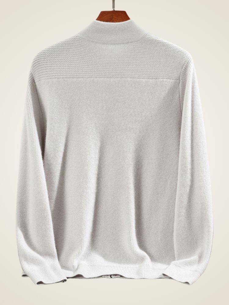 Lanly Cashmere Men's Pure Cashmere Full-Zip Cardigan - Luxury Ribbed Knit Sweater