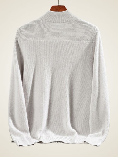 Lanly Cashmere Men's Pure Cashmere Full-Zip Cardigan - Luxury Ribbed Knit Sweater
