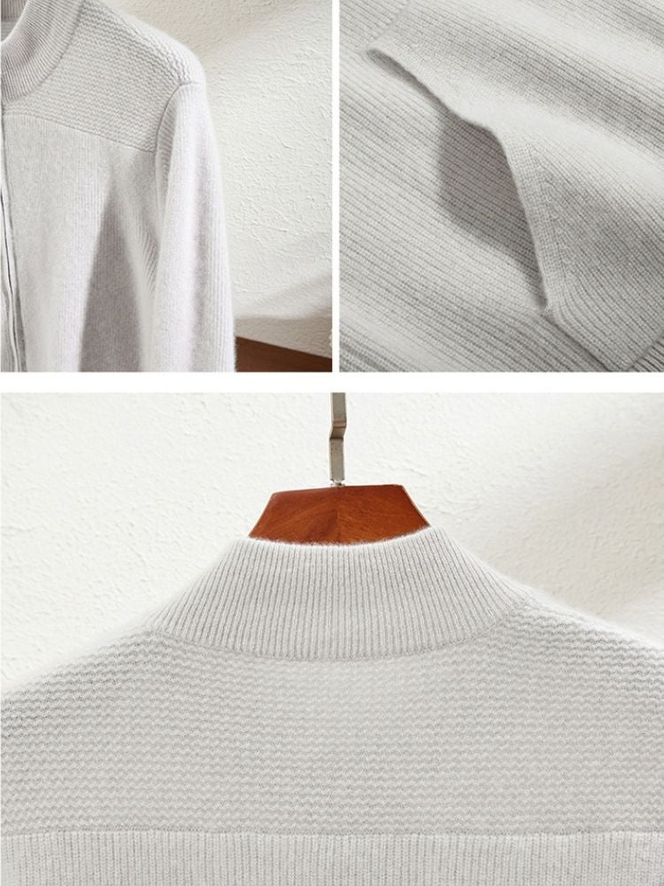 Lanly Cashmere Men's Pure Cashmere Full-Zip Cardigan - Luxury Ribbed Knit Sweater