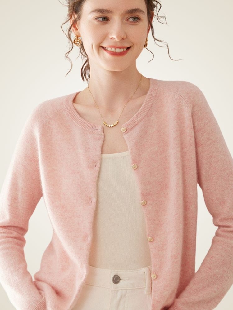 LanlyCashmere Classic Round Neck Premium Mongolia Cashmere Cardigan