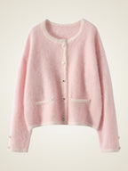 LanlyCashmere Contrast Trim Cashmere Cardigan – Soft Cropped Knit Jacket