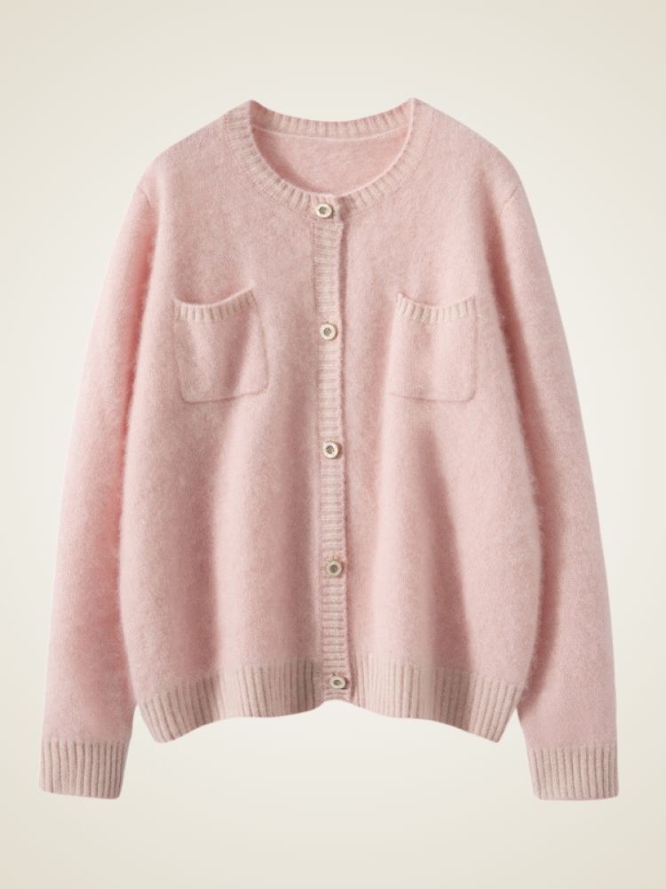 LanlyCashmere Women’s Contrast Trim Cashmere Cardigan – Soft Knit Button Sweater