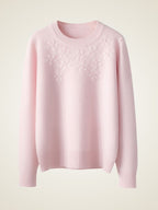LanlyCashmere Women’s Hand Embroidered Floral Cashmere Sweater – Crew Neck Knit Pullover
