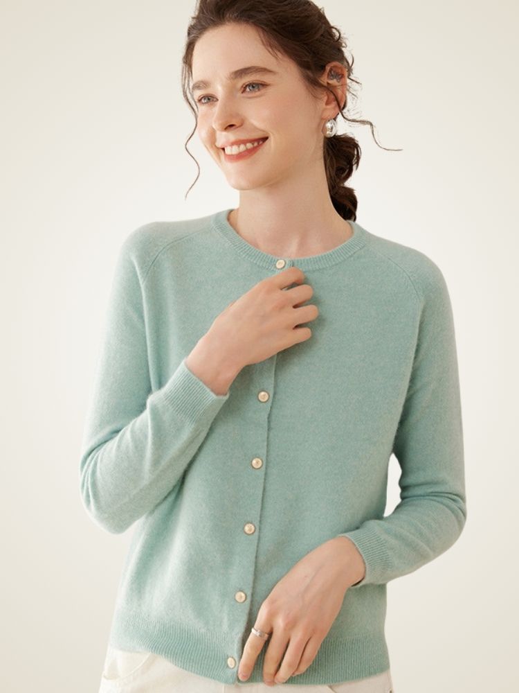 LanlyCashmere Classic Round Neck Premium Mongolia Cashmere Cardigan