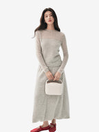 LANLY Lightweight Cashmere Crewneck Sweater Wholesale - Mongolian Cashmere Pointelle Yoke Semi Sheer Pullover for Private Label
