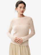 LANLY Lightweight Cashmere Crewneck Sweater Wholesale - Mongolian Cashmere Pointelle Yoke Semi Sheer Pullover for Private Label
