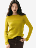 LANLY Lightweight Cashmere Crewneck Sweater Wholesale - Mongolian Cashmere Pointelle Yoke Semi Sheer Pullover for Private Label
