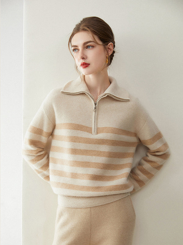 luxury women cashmere sweater with half zip collar