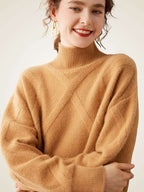 Lanlycashmere Geometric Cashmere Sweater Dress – Longline Turtleneck Knit
