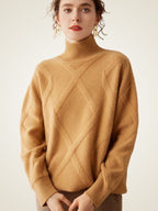 Lanlycashmere Geometric Cashmere Sweater Dress – Longline Turtleneck Knit