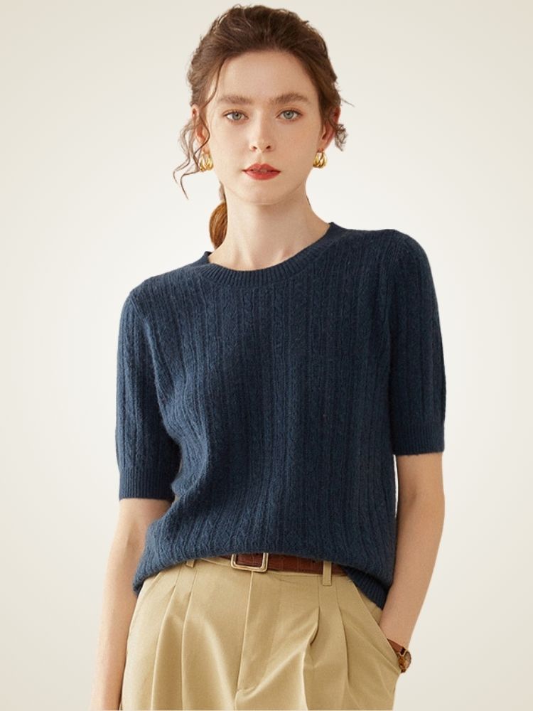 LanlyCashmere Cashmere Short Sleeve Sweater – Lightweight Crewneck Knit Top
