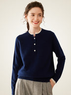 LanlyCashmere Contrast Trim Cashmere Henley Sweater – Soft Minimalist Knit