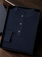 LanlyCashmere Men’s Cashmere Henley Sweater – Fine Knit Button Neck Pullover