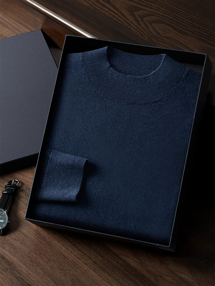 LanlyCashmere Men’s Cashmere Mock Neck Sweater – Lightweight Fine Knit Pullover