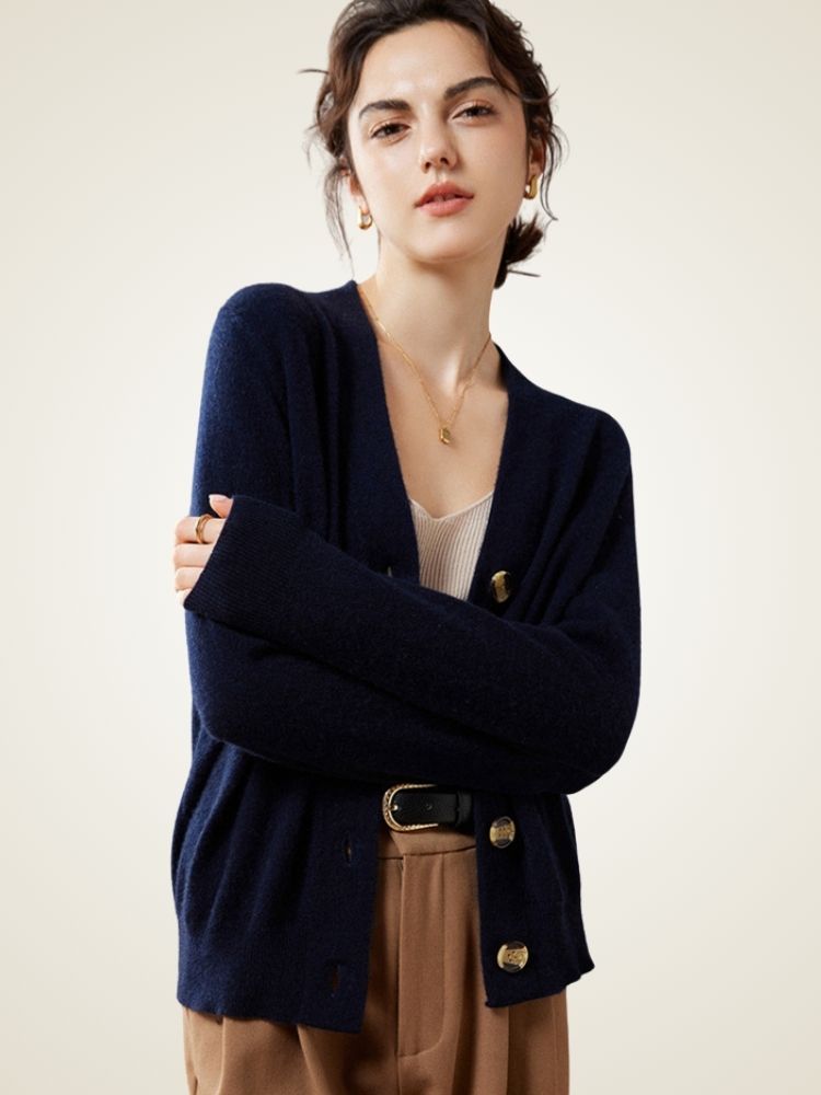 LanlyCashmere Women’s Cashmere V Neck Cardigan – Relaxed Fit Button Knit Sweater