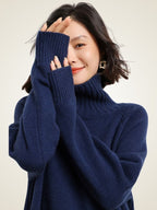 Lanlycashmere Turtleneck Cashmere Sweater Dress – Cozy Knit Midi Dress