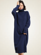 Lanlycashmere Turtleneck Cashmere Sweater Dress – Cozy Knit Midi Dress