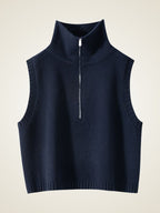 Lanlycashmere Zip Neck Cashmere Sweater Vest – Sleeveless Turtleneck Knit
