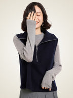 Lanlycashmere Zip Neck Cashmere Sweater Vest – Sleeveless Turtleneck Knit