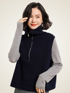Lanlycashmere Zip Neck Cashmere Sweater Vest – Sleeveless Turtleneck Knit