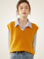 Lanlycashmere V-Neck Cashmere Sweater Vest – Classic Lightweight Knit Top