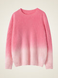 LanlyCashmere Brushed Cashmere Sweater – Ombre Crewneck Fuzzy Knit Pullover