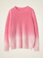 LanlyCashmere Brushed Cashmere Sweater – Ombre Crewneck Fuzzy Knit Pullover