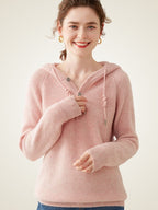 LanlyCashmere Button Neck Cashmere Hoodie – Soft Knit Henley Pullover