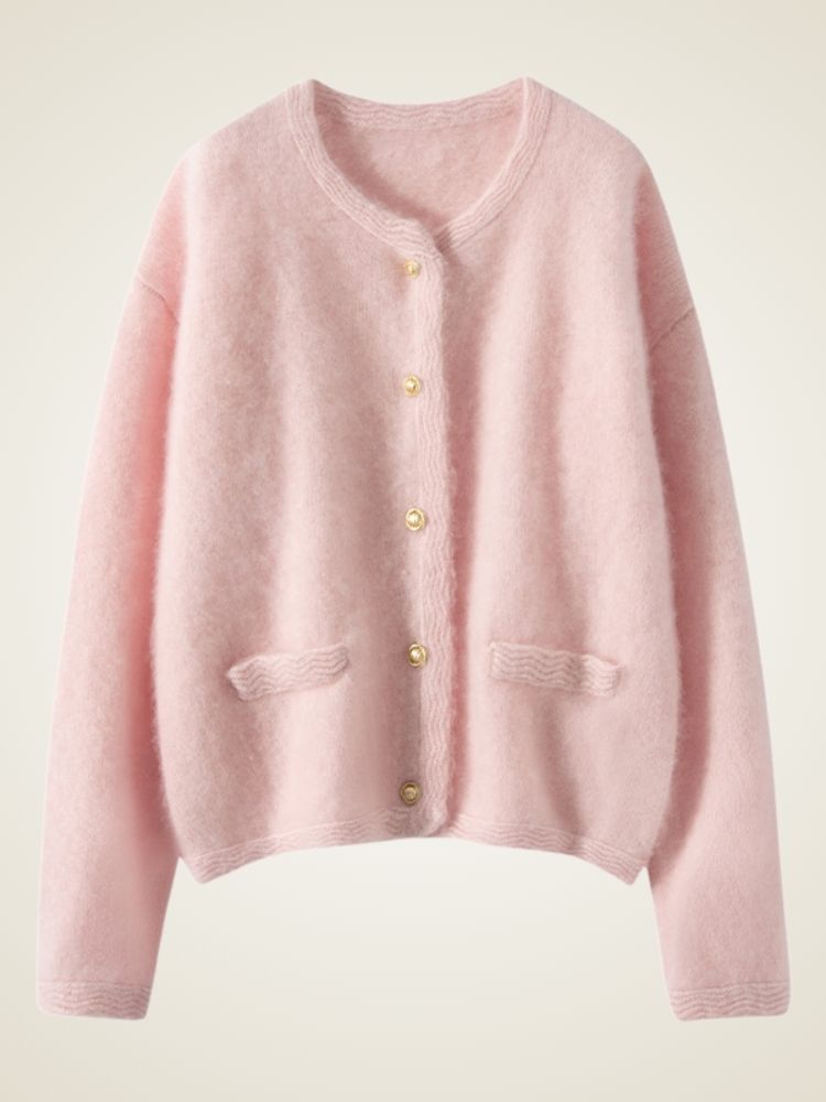 LanlyCashmere Women’s Brushed Cashmere Cardigan – Soft Fuzzy Button Knit Sweater