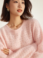 LanlyCashmere Women’s Hollow Knit Cashmere Sweater – Relaxed Fit Openwork Pullover