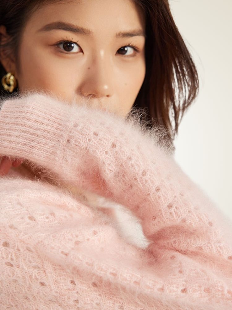 LanlyCashmere Women’s Hollow Knit Cashmere Sweater – Relaxed Fit Openwork Pullover
