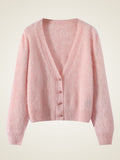 LanlyCashmere Women’s V-Neck Brushed Cashmere Cardigan – Soft Fuzzy Button Sweater