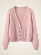 LanlyCashmere Women’s V-Neck Brushed Cashmere Cardigan – Soft Fuzzy Button Sweater