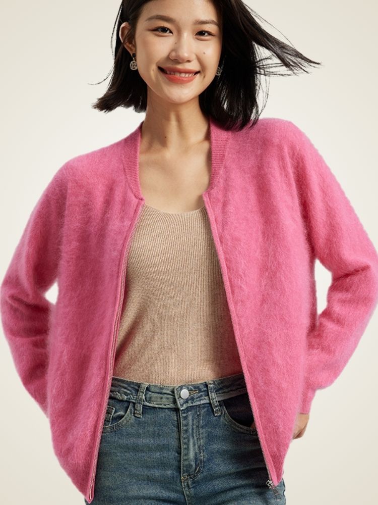 LanlyCashmere Women’s Zip-Up Cashmere Cardigan – Fluffy Soft Knit Jacket