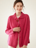 LanlyCashmere Wool Cashmere Blend Cardigan – Thick Cable Knit Toggle Sweater