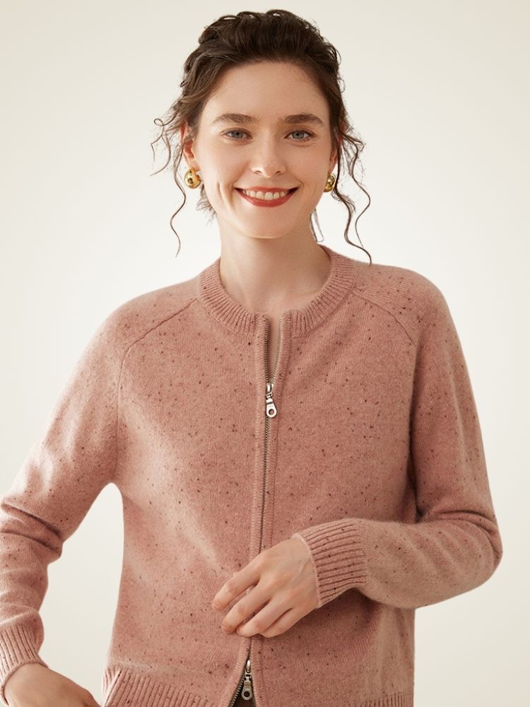 LanlyCashmere Wool Cashmere Zip Cardigan – Thick Raglan Sleeve Knit Sweater