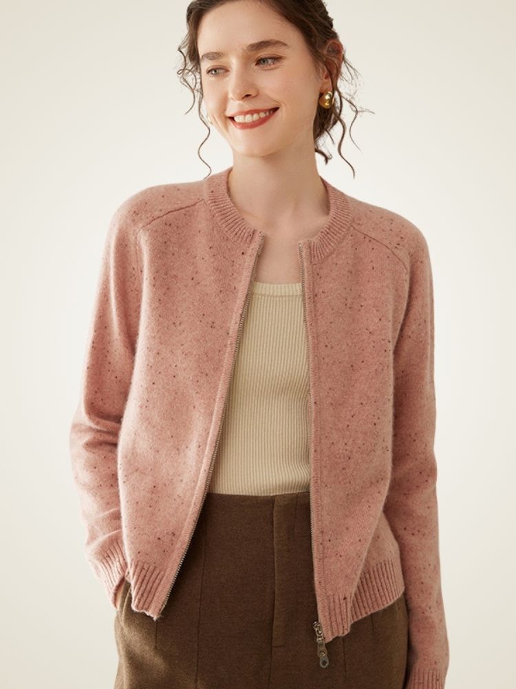 LanlyCashmere Wool Cashmere Zip Cardigan – Thick Raglan Sleeve Knit Sweater