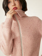 LanlyCashmere Wool Cashmere Zip Sweater – Thick Stand Collar Knit Cardigan