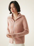 LanlyCashmere Wool Cashmere Zip Sweater – Thick Stand Collar Knit Cardigan