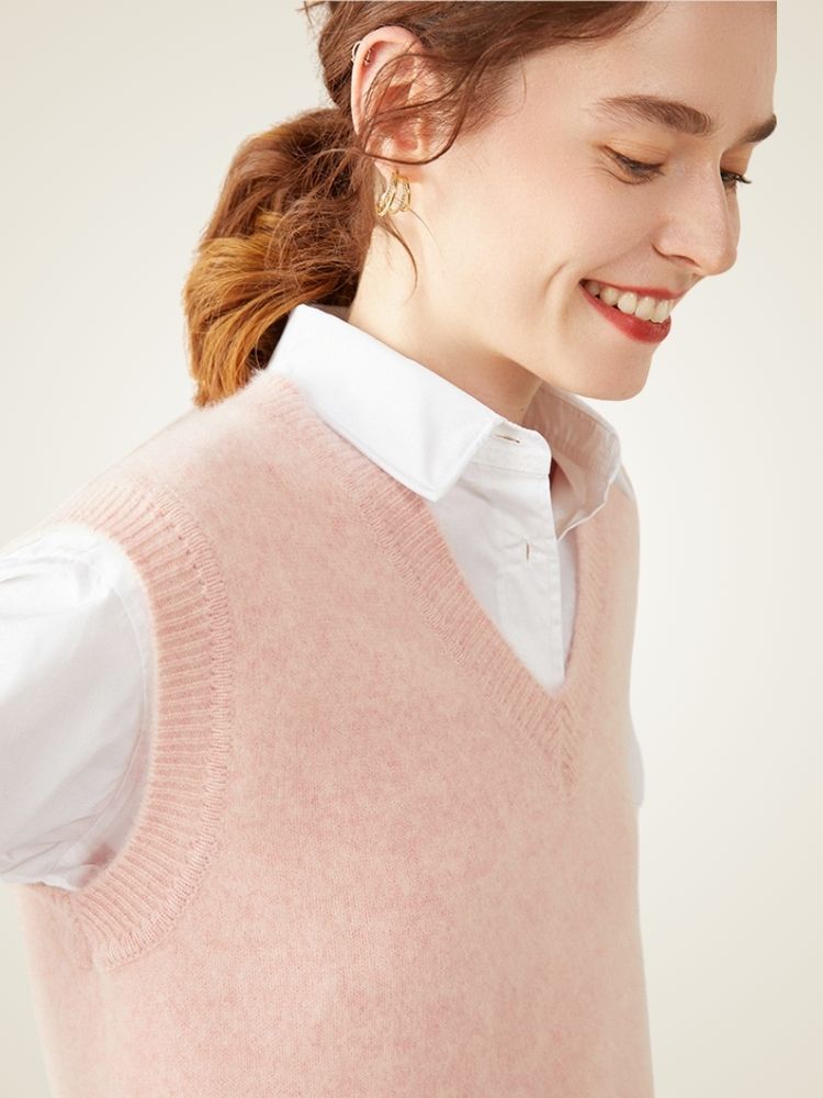 Lanlycashmere V-Neck Cashmere Sweater Vest – Classic Lightweight Knit Top