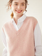 Lanlycashmere V-Neck Cashmere Sweater Vest – Classic Lightweight Knit Top