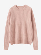 LANLY - Women's Cable Knit Sweater Soft Cashmere Wool Crewneck Top