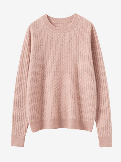 LANLY - Women's Cable Knit Sweater Soft Cashmere Wool Crewneck Top