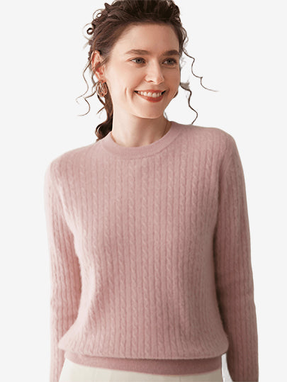 LANLY - Women's Cable Knit Sweater Soft Cashmere Wool Crewneck Top