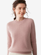 LANLY - Women's Cable Knit Sweater Soft Cashmere Wool Crewneck Top