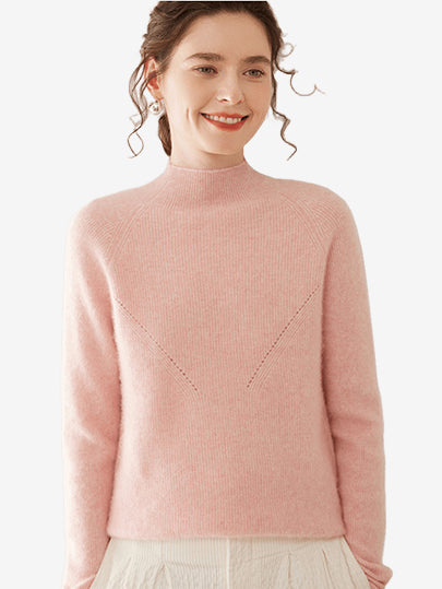 LANLY - Women's Mock Neck Cashmere Sweater Mongolian Cashmere Ribbed Pullover